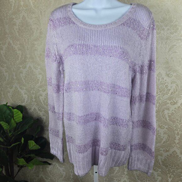 Apt 9 Size XL Bundle of 2 Loose Knit Sweaters Sequin Stripes Round Neck - Picture 9 of 15